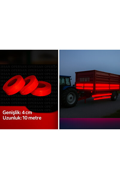 opersan Yüksek Görünürlük Reflektif Bant | 4 CM x 10 Metre | Traktör Römork Güvenlik Bandı | KIRMIZI