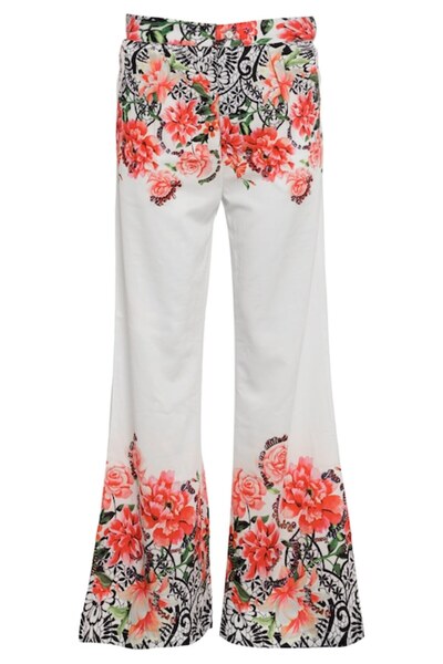 Pier pants - elegant high-waisted flared, multifloral, size 38