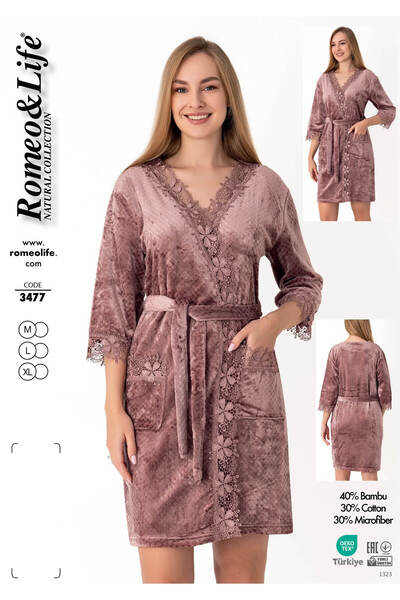 ROMEO LİFE Soft Cotton Bamboo Women's Dressing Gown Bathrobe Home Wear 3477