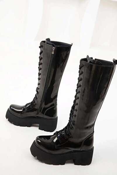 Florinda Kadın Siyah Platform Topuklu Postal Çizme