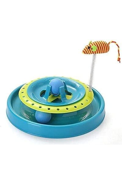 Jiffy Cat Toy Interactive Play 2 in 1 Mouse Teaser Ball Track Chase Wand Motion Toys for Cats Kitt