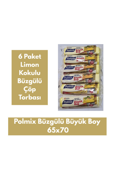 Polmix Büzgülü Büyük Boy Limon Kokulu Çöp Torbası 65x70 6 paket x 10 adet =60 adet