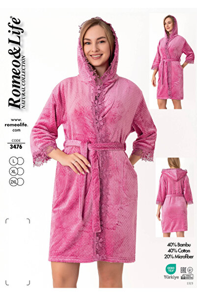 ROMEO LİFE Soft Textured Cotton Bamboo Blend Women's Bathrobe Home Wear - Fuc...