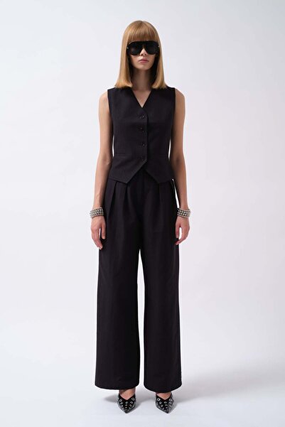 Maxi modena Double Pleated Palazzo Navy Blue Trousers