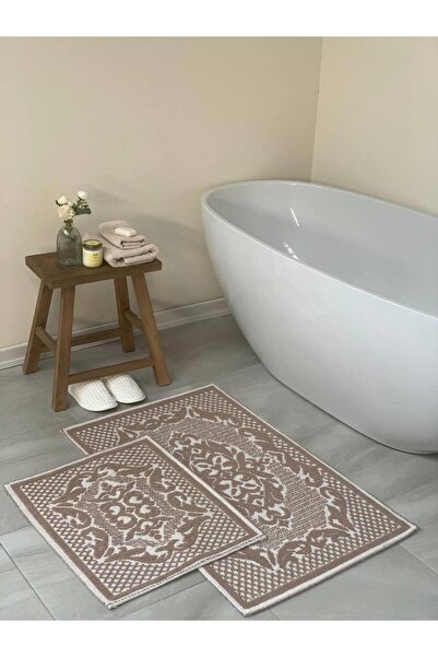Bluenity Balat Natural Cotton 2-Piece Bath Mat 60X100+50X60 cm - Beige
