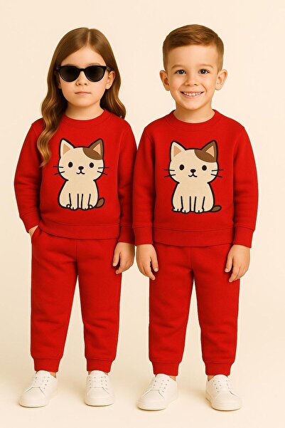 playwear ТЕК УРУМЕН Детски памучен суичър с щампа на котка, от 3-нишков плат,...