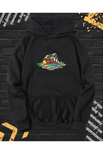 OEM Hanorac unisex cu broderie, Cub Rubik, bumbac, negru, L