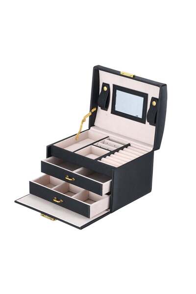 fun zone Fashionable PU Leather Jewelry Box (Black)