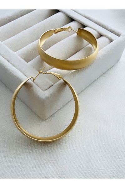 VNS Accessories İthal Mat Rodyum Kaplama Kalın Gold Halka Küpe (5 CM)