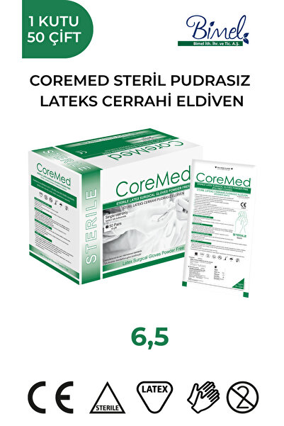 Bimel COREMED STERİL CERRAHİ LATEKS PUDRASIZ ELDİVEN 6,5 BEDEN 50 ÇİFT