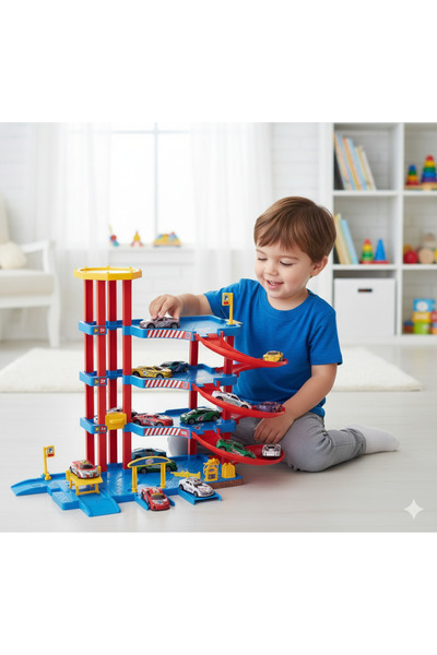 RS Toys Garage with car tracks, 3 floors, 10 multi-colored models included