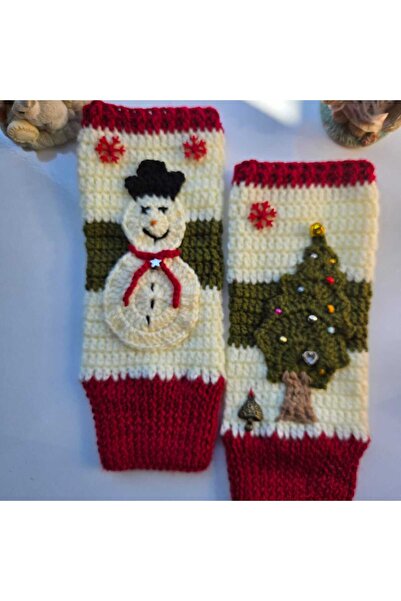 BohemCRAFTCK El Örgüsü (Yılbaşı) Temalı Parmaksız Eldiven