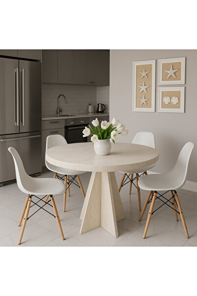 Arvessohome Yıldız Model 90 Çaplı 75 cm yükseklikli (36 mm KALIN KENARLI) (SANDALYE YOK) Yuvarlak Yemek Masası