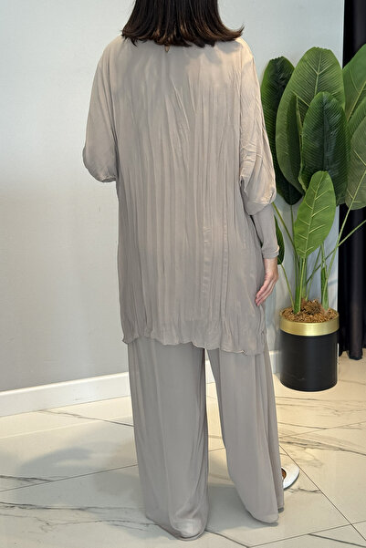 Ceremony Kolu Sandy Detailed Chain Ring Embroidered Classy Trouser Suit 5912 Beige