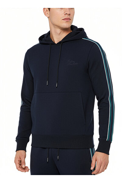 Andrea Nicolotti Men's Navy Blue Hooded Striped Tracksuit Set