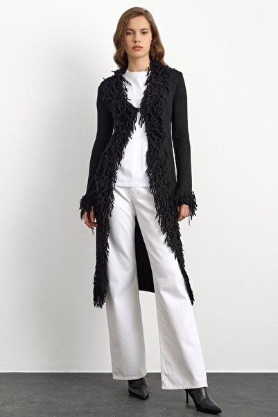 Olcay Tassel Detailed Long Knitwear Cardigan Black 8281