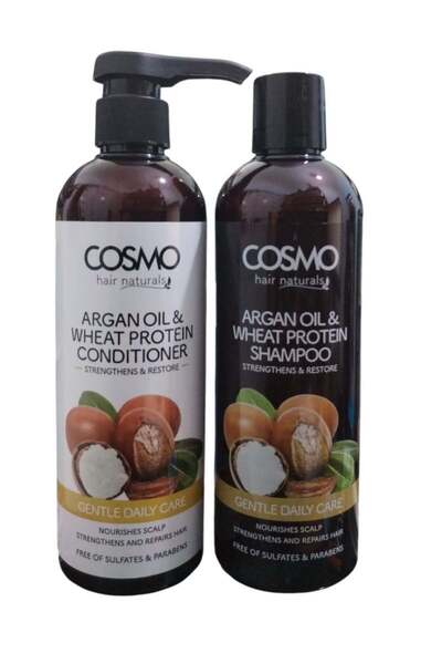 Cosmo شامبو وبلسم بزيت الأرغان وبروتين القمح، خالي من الكبريتات، يقوي ويجدد ا...