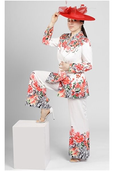 Pier pants - elegant high-waisted flared, multifloral, size 38