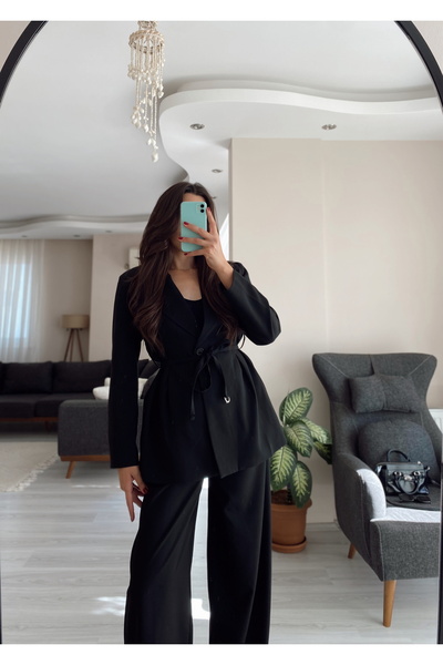 Hacer Balcı Siyah Blazer Ceket Pantolon Takım