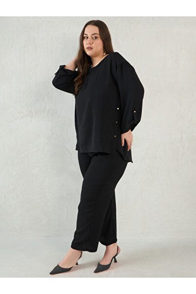 Femmella By Styli Plus Size Black Relaxed Fit Top and Pants Co-Ords