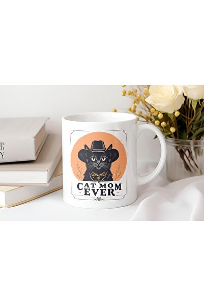 Beramussa كوب مكتوب عليه Cat Mom Ever - تصميم قطة مع قبعة رعاة البقر - هدية ل...