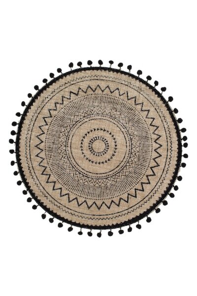 AAA Covoraș rotund maro negru cu pompon Ø38cm