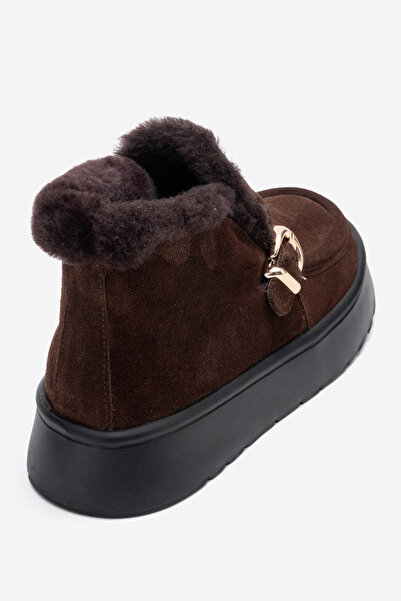 Dericlub Women's Ankle Length Furry Boots Real Leather Rc 604 Brown