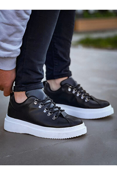 Zerenyus Zrk-X4 Black and White High Sole Lace-Up Casual Men's Sneaker