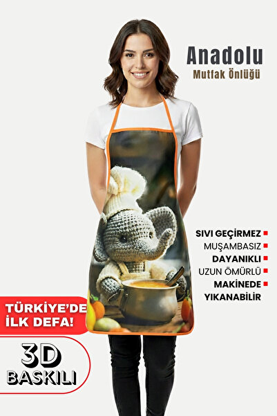 sevilya Anatolian 3D Kitchen Apron 3D Printed Kitchen Apron Liquid Waterproof Kitchen Apron
