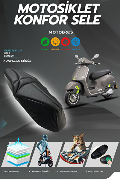 Motobros VESPA GTS 300 Konfor Sele Motosiklet Sele Kılıfı Visco Sünger Koltuk...