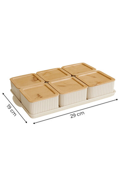 Hope 7-Piece Hard Plastic Bamboo Look Breakfast Set with Tray - Square Breakfast Bowl Storage Container