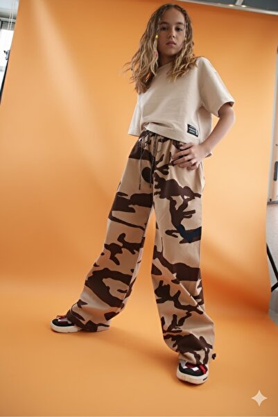 Hippie Hop Kamuflaj Desen Pantolon KIZ ERKEK Çocuk Beli Lastikli Bol Paça Hip...