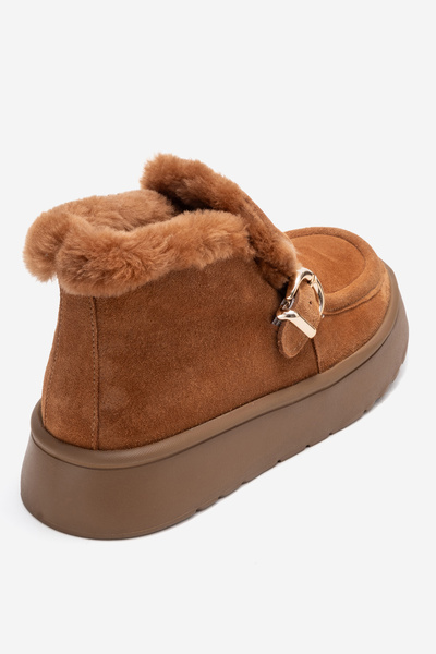 Dericlub Women's Ankle Length Furry Boots Real Leather Rc 604 Taba