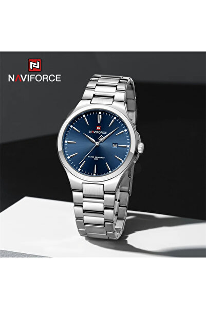 Naviforce Ceas de mână bărbătesc, modă, casual, elegant, analog, cuarț, argintiu, albastru