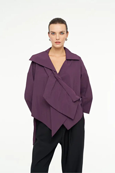 BİZE Mor Kruvaze Asimetrik Form Kadın Ceket - Vitgo