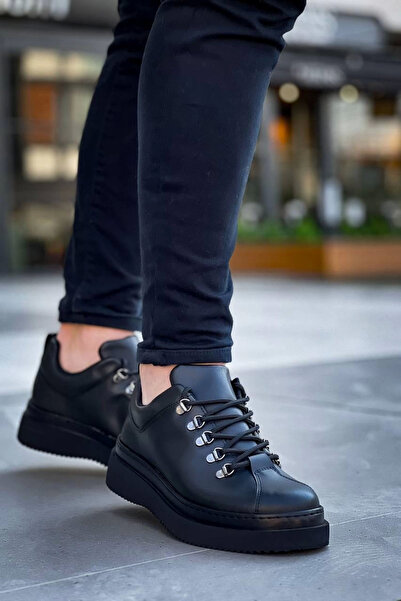 Zerenyus Zrk-X4 Black High Sole Lace-Up Casual Men's Sneaker