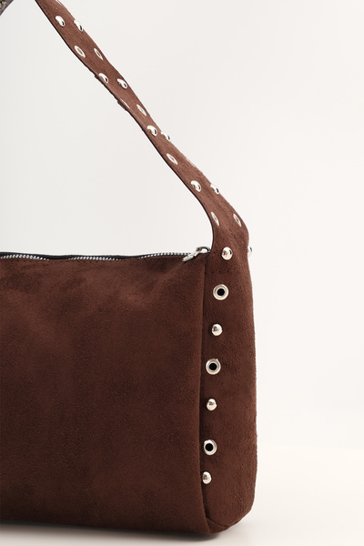 Addax Studded Suede Hand and Shoulder Bag Ç1055