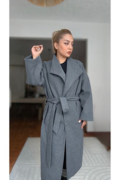 MADAMMERY Gray Oversize Belted Lined Coat