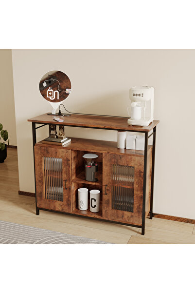 VariFurnx 100*35*80cm Coffee Corner Cabinet with Power Outlet Console Table Sideboard Table Entryway Rack