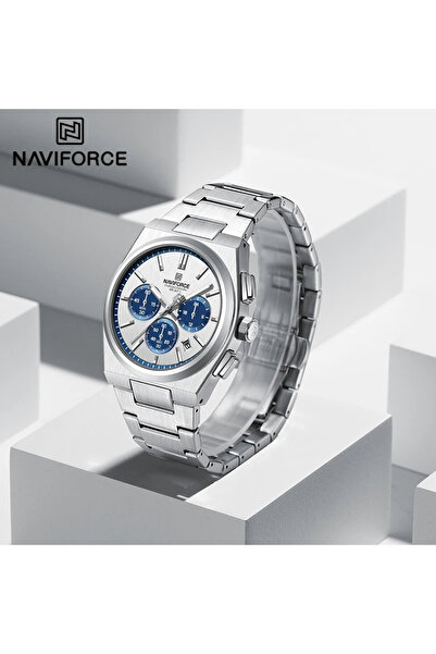 Naviforce Bărbați Ceas de Mână Cronograf Quartz Analog Modă Casual Elegant Argintiu Albastru