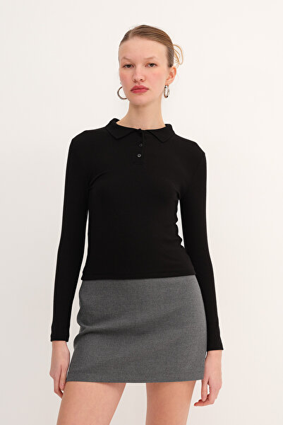 Addax Μπλούζα με μακρυμάνικο γιακά πόλο B4408