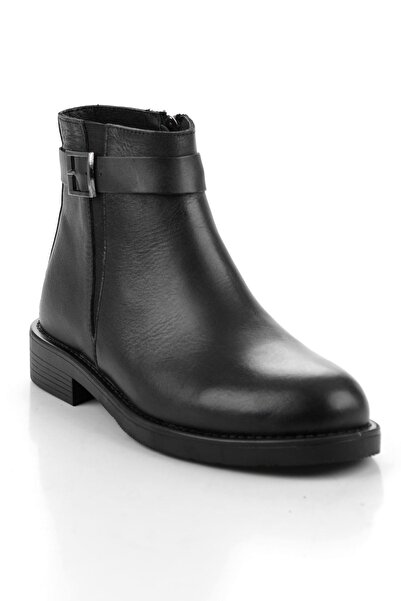 Bambi Siyah Siyah Hakiki Deri Kadın Bot & Bootie K02028013503