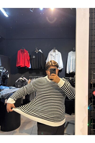 Q45collection Plus Size Thin Striped Men's Sweater