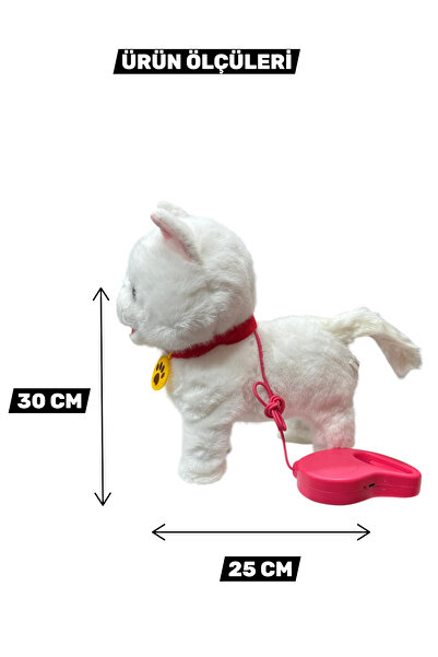 YILDIRIM OYUNCAK Şarjlı Pilli Sesli Tasmalı Kumandalı Dil Çıkaran Ses Tekrar Etme Kuyruk Sallayan Kedi 25 cm