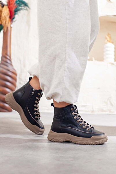 Adım Adım Γυναικεία μαλακά καθημερινά μαύρα παπούτσια με γούνα εσωτερικά