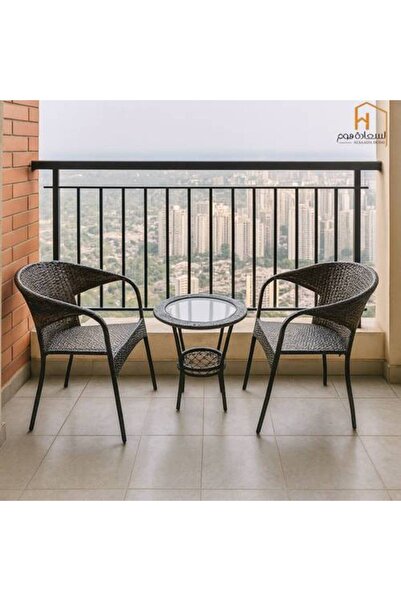 Al Saada Home Tea Table Set - 2 Chairs - Gray