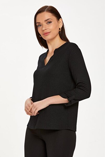 İKİLER Yuvarlak Yakalı Mini Patlı Kaşkorse Bluz 234-1726