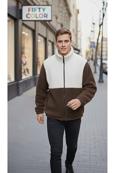 Fifty Color Μπουφάν Premium Quality Color Block, με φερμουάρ, όρθιο γιακά, Sherpa, Fleece, βελούδινο