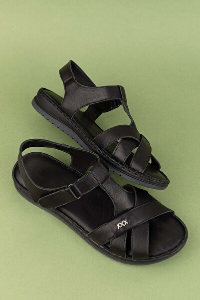Gondol Hakiki Deri Rahat Günlük Sandalet asy.710 Siyah