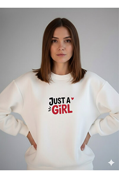 LORVEX سويت شيرت نسائي أبيض كبير الحجم برقبة دائرية مطبوع عليه JUST CHERRIES